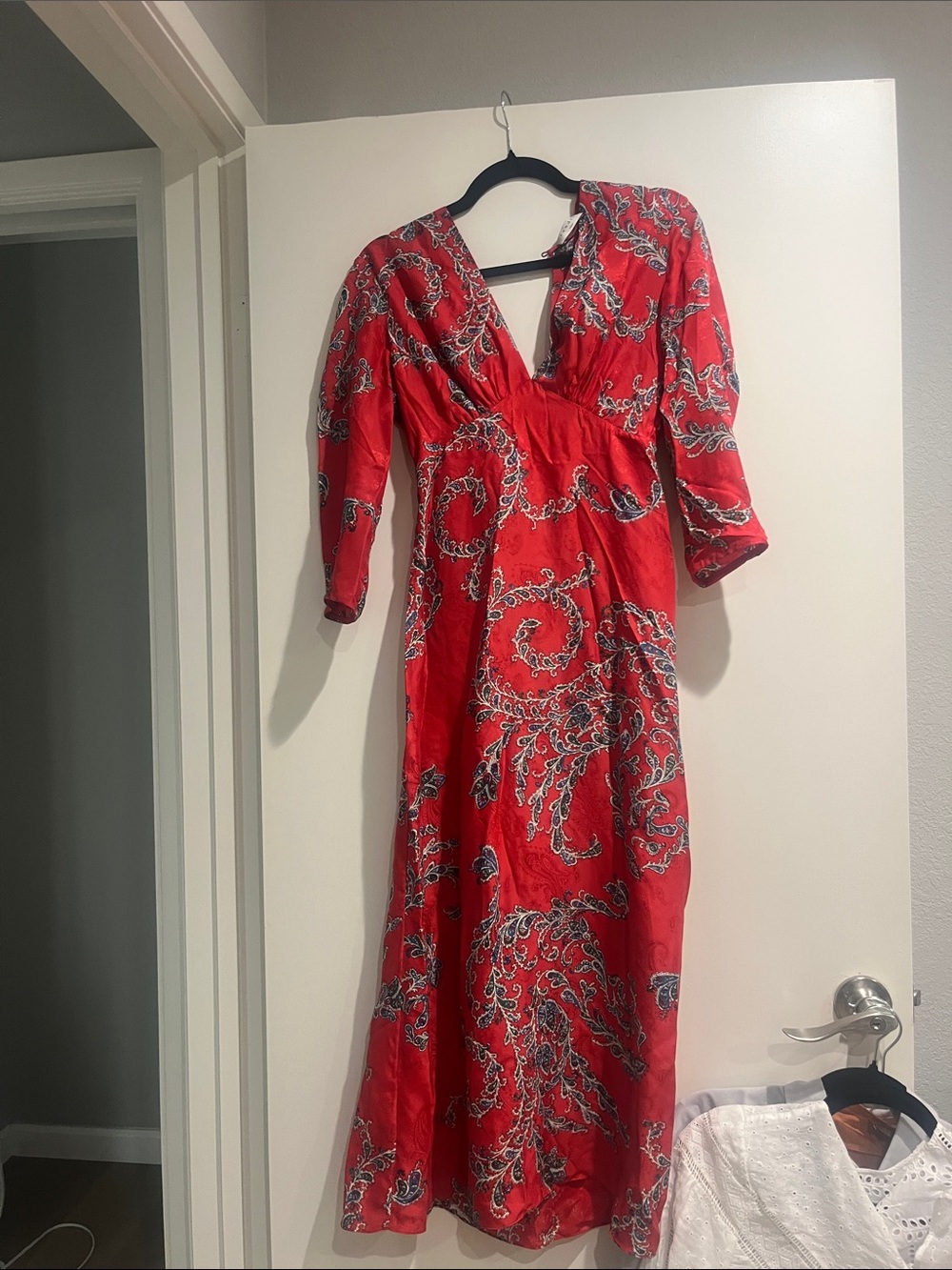 Sandro Silk Blend Talina Red Paisley V-Neck Maxi Dress